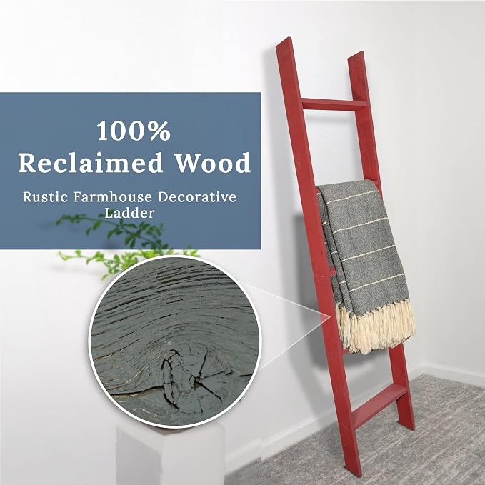 BARNWOODUSA Throw Blanket Ladder – Fully Assembled Reclaimed Wood – Rustic Decorative Ladder for Towels, Quilts, & More – Perfect Farmhouse Decor for Bathroom, Porch, or Living Room,5ft.