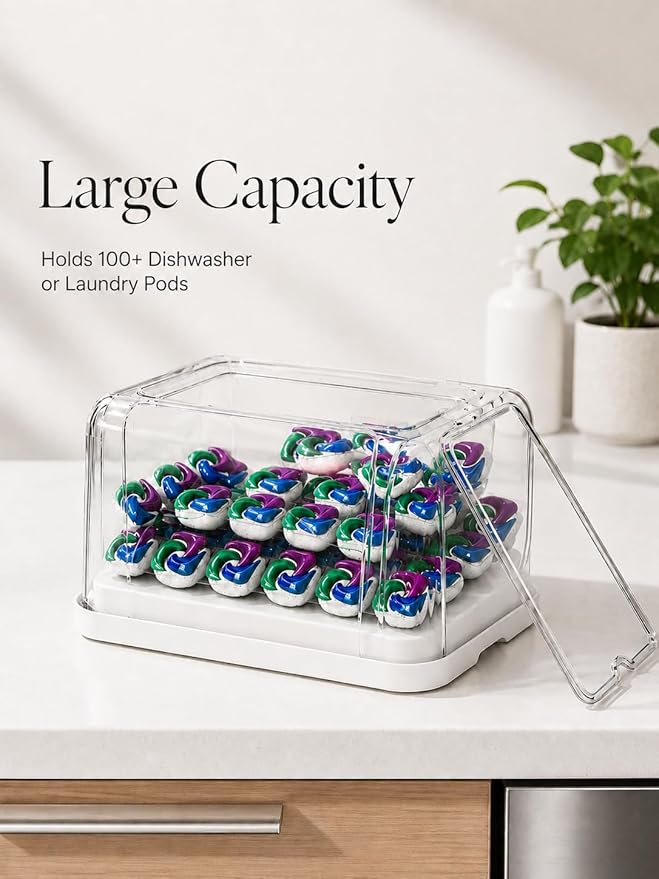 Trash Bag Dispenser & Dishwasher Pods Organizer, Clear Acrylic Garbage Bag Holder Under Sink Organizer With Removable Lid, Laundry Pods Container for Kitchen Pantry Laundry Room (3IN1 Dispenser)