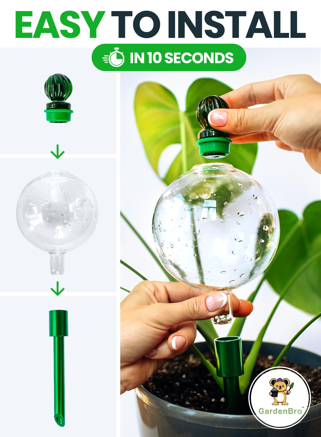 3pcs 16 Oz Plant Watering Globes for Indoor Plants with Metal Self Watering Planter Insert - Premium XL Glass Hand-Blown Globes - Automatic Plant Waterer Indoor, Gift Idea for Gardeners [3 Globes]