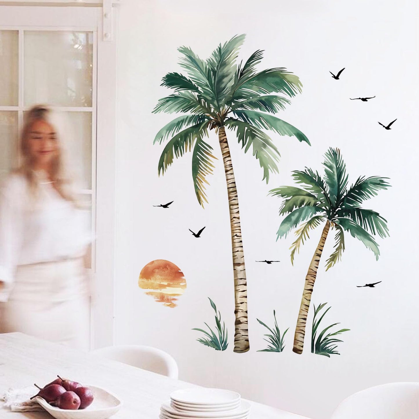 Sunset Palm Tree Wall Decals Sticker,Palm Tree Wall Stickers for Bedroom Office and Living Room