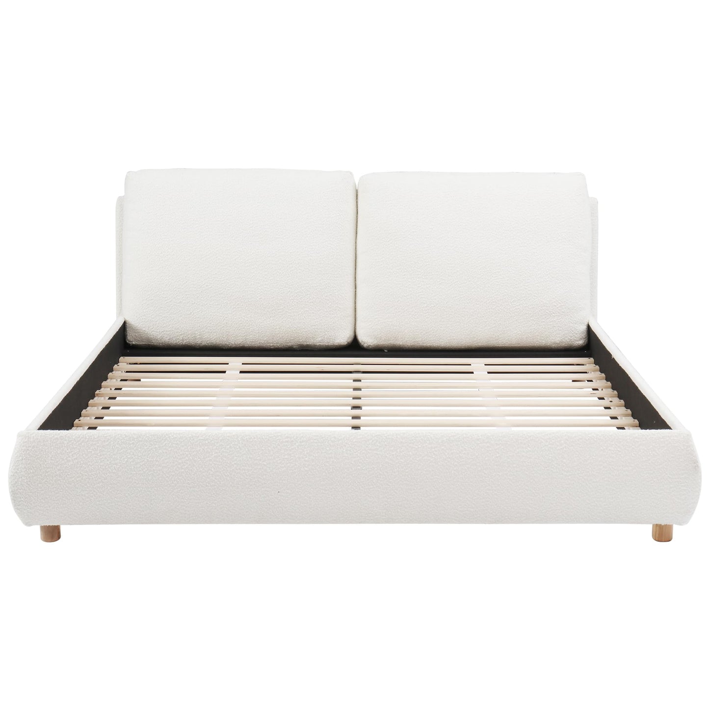 Christopher Knight Home Hazel Queen Size Bed Frame, Upholstered Platform Bed, Soft Boucle Queen Headboard, Removable Pillows Headboard, Wood Slats Support, No Box Spring Needed, Easy Assembly, White