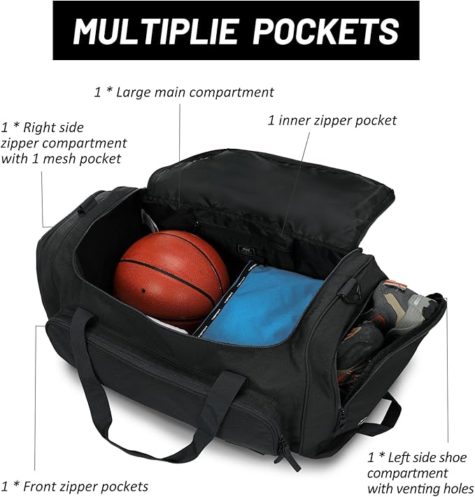 MIER Large Duffel Bag Men's Gym Bag with Shoe Compartment, 60L