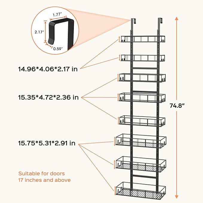 Bunoxea Black 8-Tier Over The Door Pantry Organizer, Pantry Organization And Storage, Metal Hanging Spice Rack Shelves Door, Home & Kitchen Essentials, Laundry Room Bathroom Organization