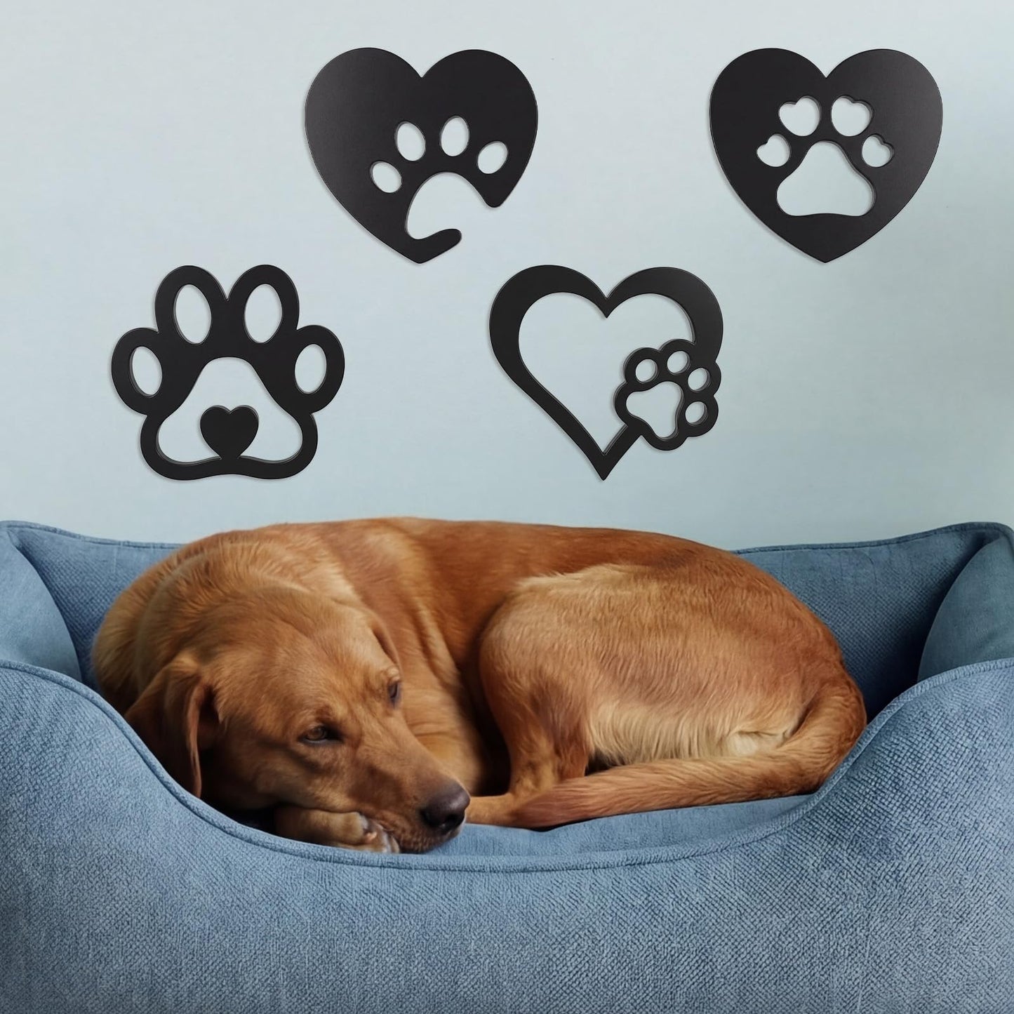 Dplolng Dog Wall Decor, 4PCS Paw Prints Wall Art, Black Dog Lovers Gifts For Home Kitchen Bathroom Bedroom Decoration