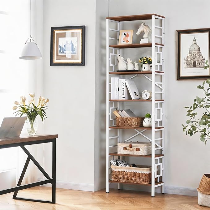 HOMISSUE Bookcase,7-Tier Tall Bookshelf Metal Bookcase and Bookshelves, Free Standing Storage Modern Bookshelf for Home Office Living Room and Bedroom, White