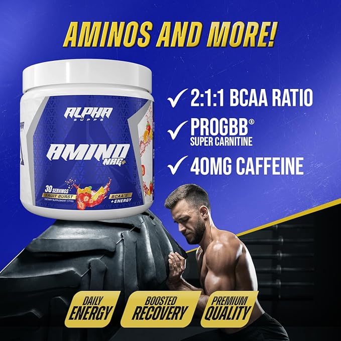 Amino NRG+ BCAA Amino Energy Recovery Powder - Hydration Blend with Electrolytes - Focus Blend for Optimal Performance Support in Men & Women (30 Servings, Juicy Grape)