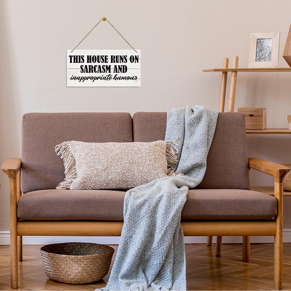 This House Runs On Sarcasm and Inappropriate Humor Sign, Funny Wood Sign, Hanging Printed Wooden Plaque Decor, Rustic Wall Decoration, Modern Home Decor, Funny Housewarming Gift