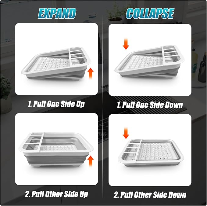 Collapsible Dish Drying Rack Portable Dish Rack for Kitchen RV Campers Travel Trailer - Space Saving Kitchen Storage Tray, Send Goods from Local Warehouse
