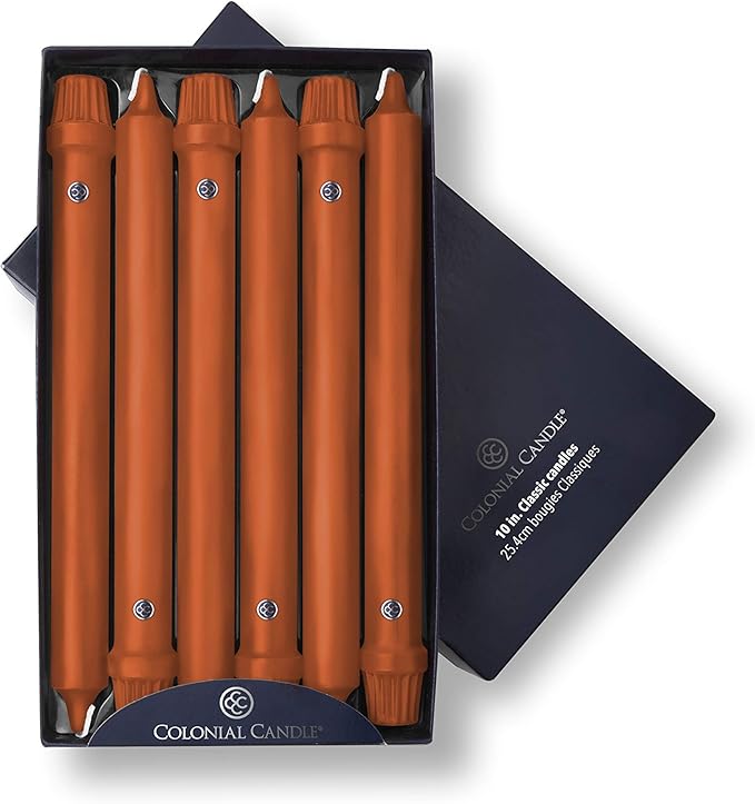 Colonial Candle Unscented Taper Candle, Classic Collection, Pumpkin, 10 In, Pack of 12 - Up to 8 Hours Burn