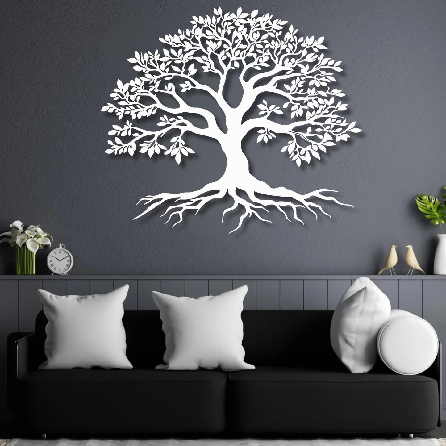 VTHTA Large Tree of Life Metal Wall Art,Tree Wall Sign for Living Room Bedroom Indoor Outdoor Garden Home Decoration (Black, 28" Wx24 H/70x61cm, Metal Wall Art)
