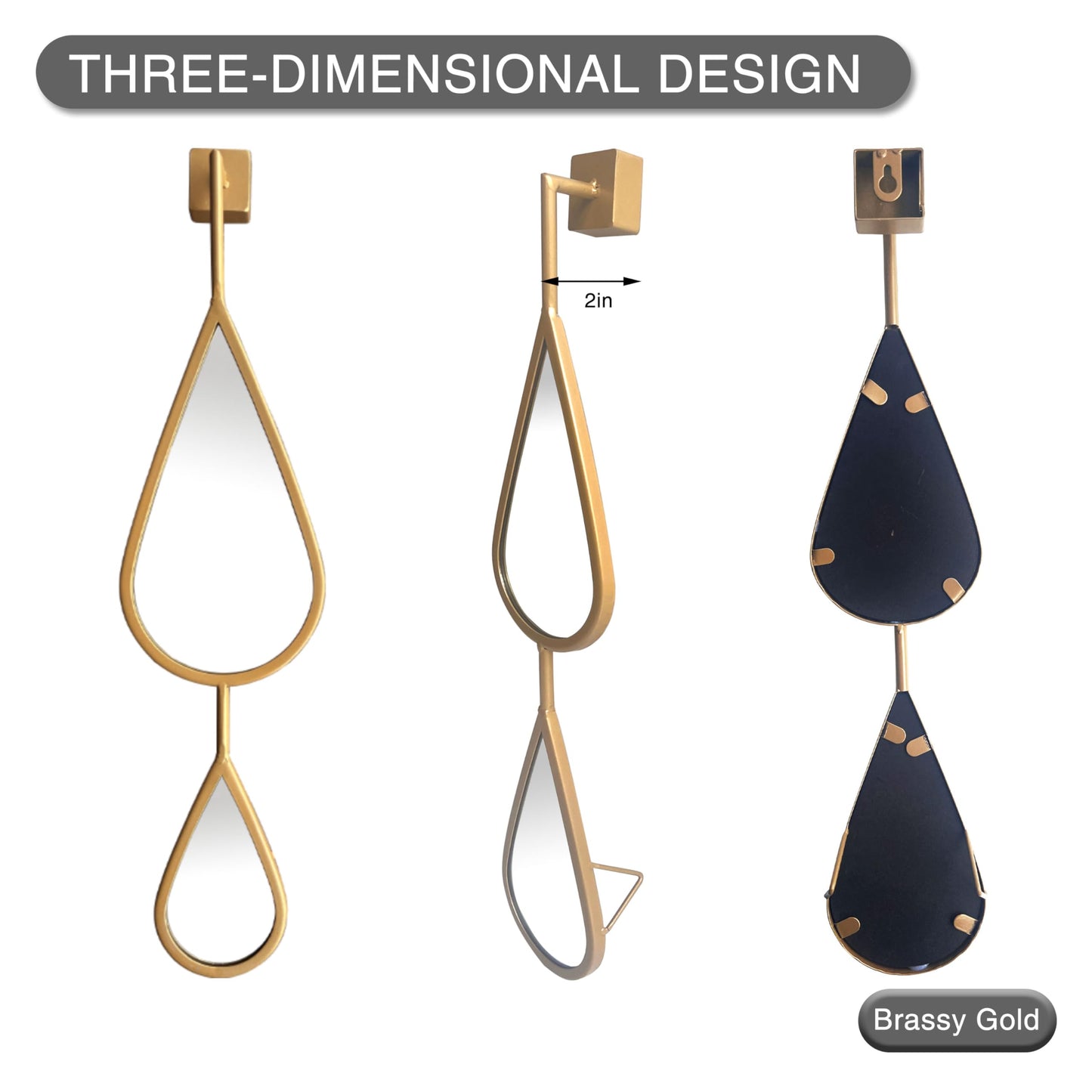 BAODANFU Wall Mirror Decorative Mirrors Mounted Decor Tear Drop Shape Gold for Bedroom Living Room Entryway Bathroom Vanity Brassy Gold Metal Frame, 5-Pack Mirrors Set