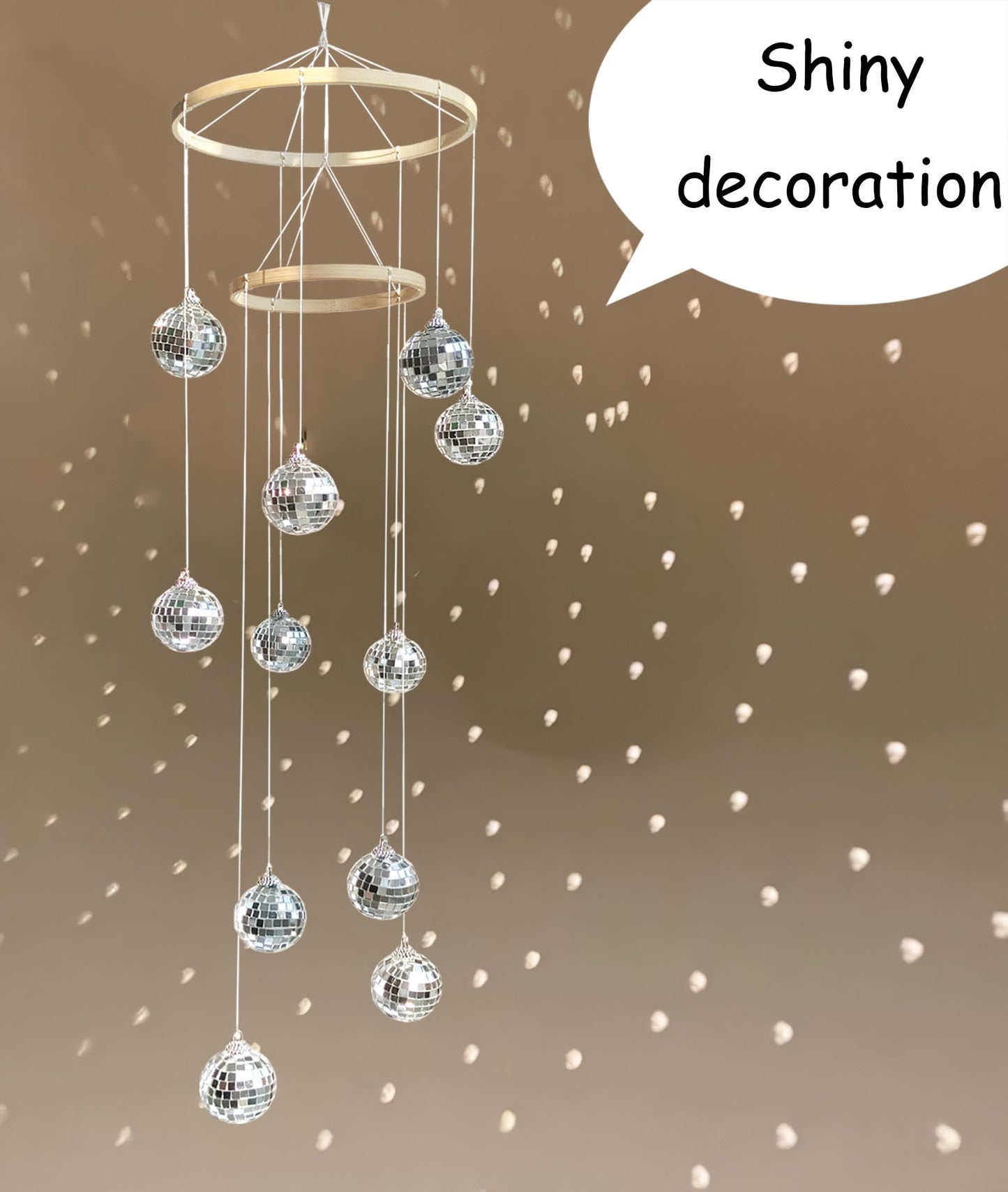 Rodudu Disco Ball Mobile Spiral Spinner Ball 32 Inch Height with Bamboo Circle for Indoor Outdoor Yard Garden Patio Home Decoration and Party Weding Festival Birthday