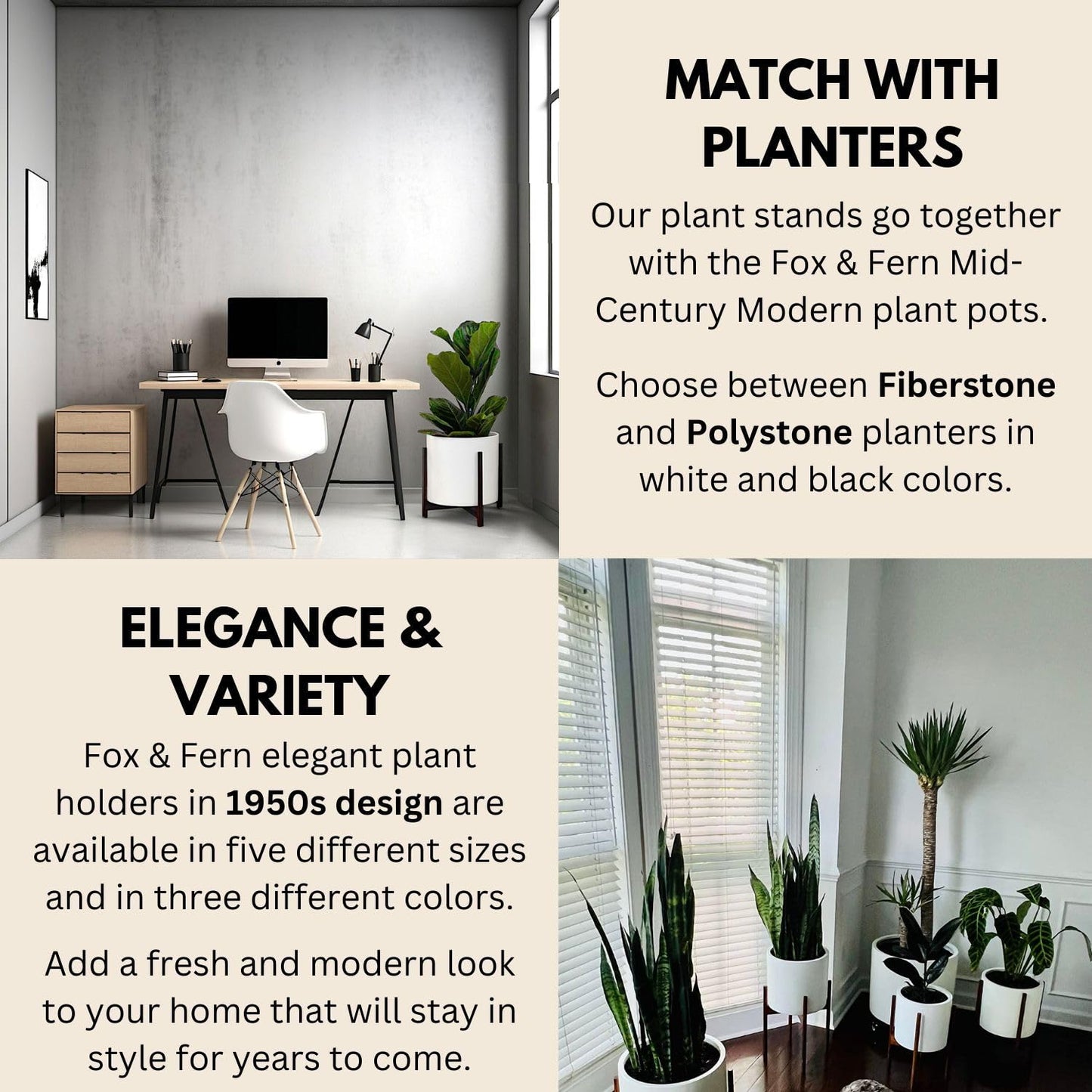 Fox & Fern Bamboo Plant Stand — 14.9 Inch Fixed Size Wooden Mid Century Planter Stand for Indoor Planters (Not Included); Extra Large Flower Pot Holder for Indoor Big Pots; Plug In Design; Dark Bamboo