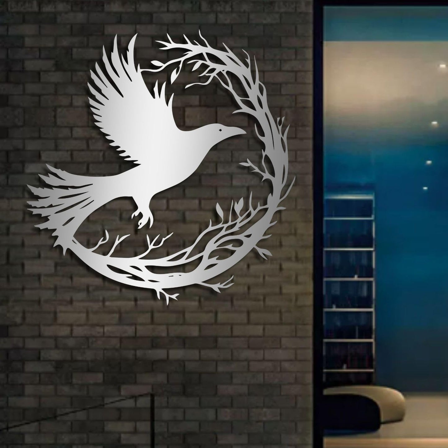 ENJOYOO Crow Wall Decor, Metal Crow Silhouette, Birds on A Branch Wall Decor, Bird Wall Art, Metal Bird Silhouette Tree Art for Living room, Outdoor (Black, 19×18in/47×46cm, metal wall art)