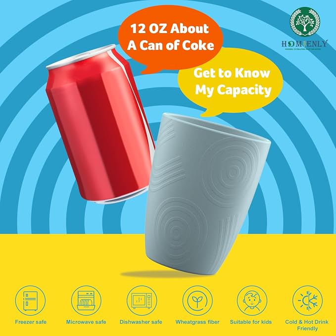 Homienly Wheat Straw Cups Set of 8, 12oz Drinking Cups, Plastic Cups Reusable Dishwasher Safe, Water Cup Set for Juice, Milk, Coffee - Ocean