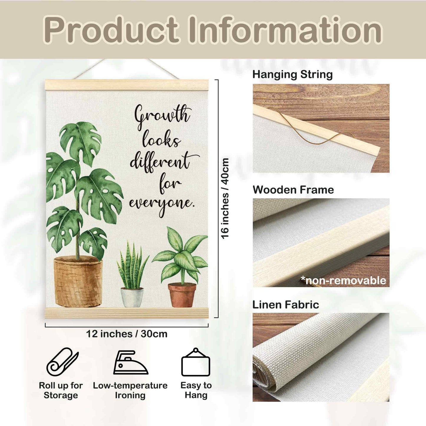 TLESKE Mental Health Wall Art Poster for Therapist Therapy Counseling Office, Motivational Inspirational Wall Decor for Classroom, Growth Looks Different for Everyone Poster with Hanger Frame 12x16