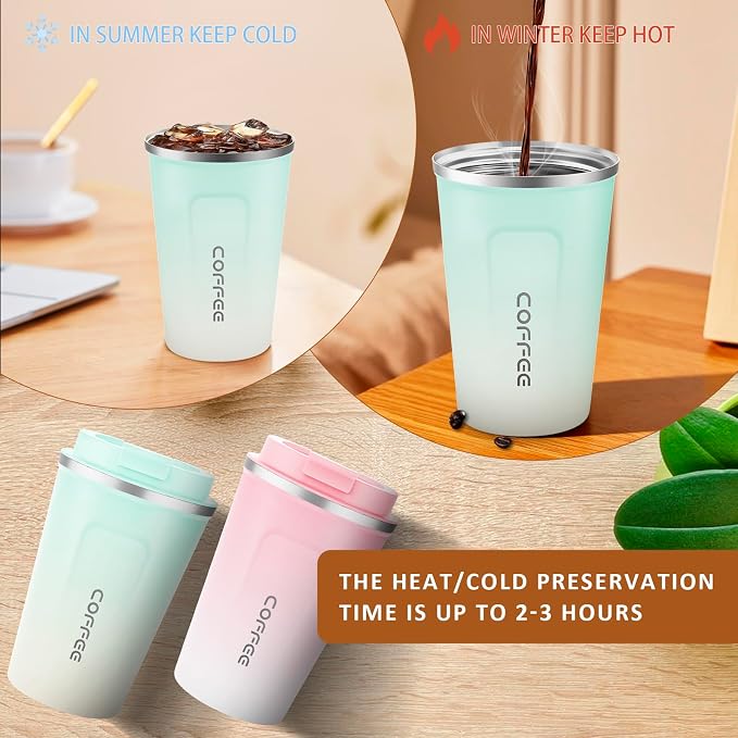 CS COSDDI 12 oz Stainless Steel Vacuum Insulated Tumbler - Coffee Travel Mug Spill Proof with Lid - Coffee Cups for Keep Hot/Ice Coffee,Tea and Beer (blue-white380ML)