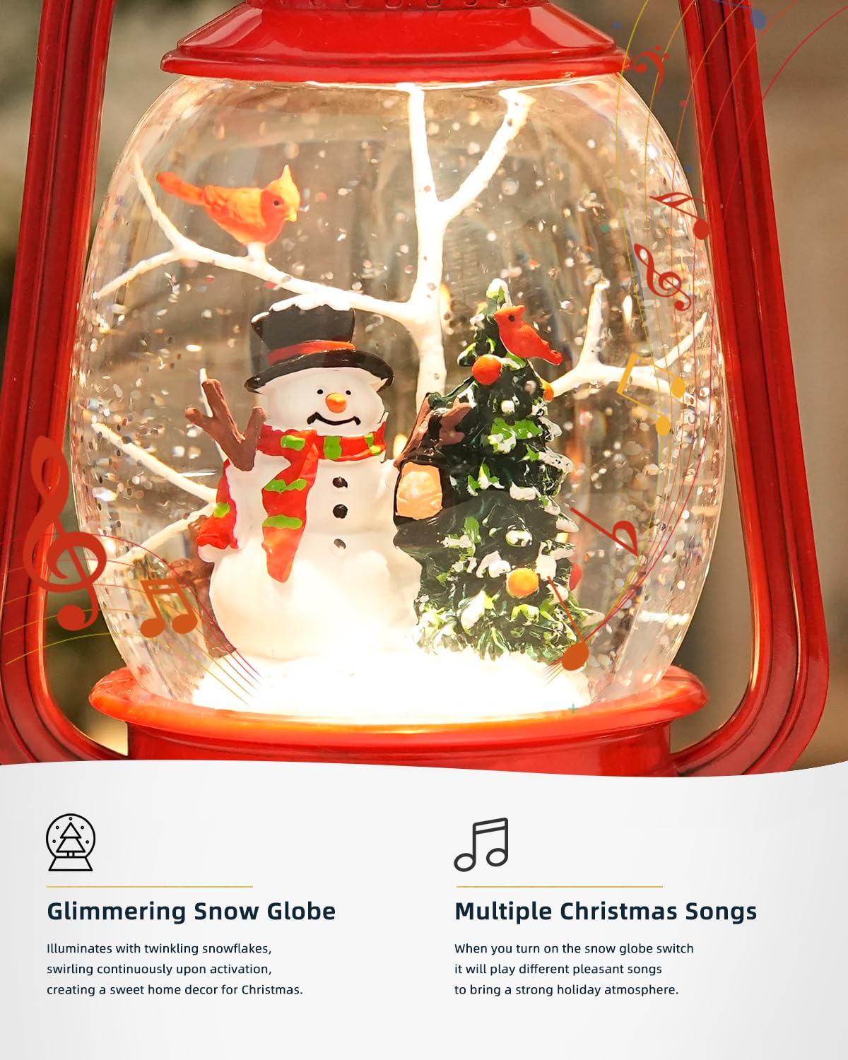 Christmas Decor Christmas Snow Globe Lantern,Snowman Lighted Snow Globes Musical with Swirling Glitter, Battery Powered Christmas Decorations Indoor for Home