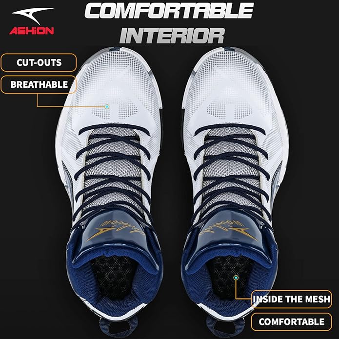 ASHION Mens Basketball Shoes Lightweight Breathable Sneakers Anti Slip Sports Shoes for Running Walking Mid Top Sneakers