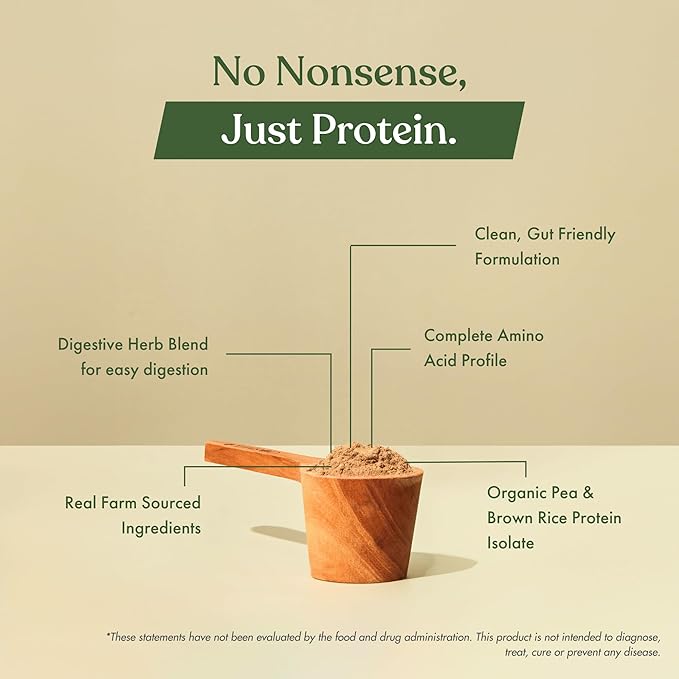 No-Nonsense Plant Protein, 21g Organic Brown Rice & Pea Isolate, Plant Based, Vegan, Gluten/Dairy Free, Sugar Free, Mint Cacao, 1.1lb (1pk, 13 Servings)