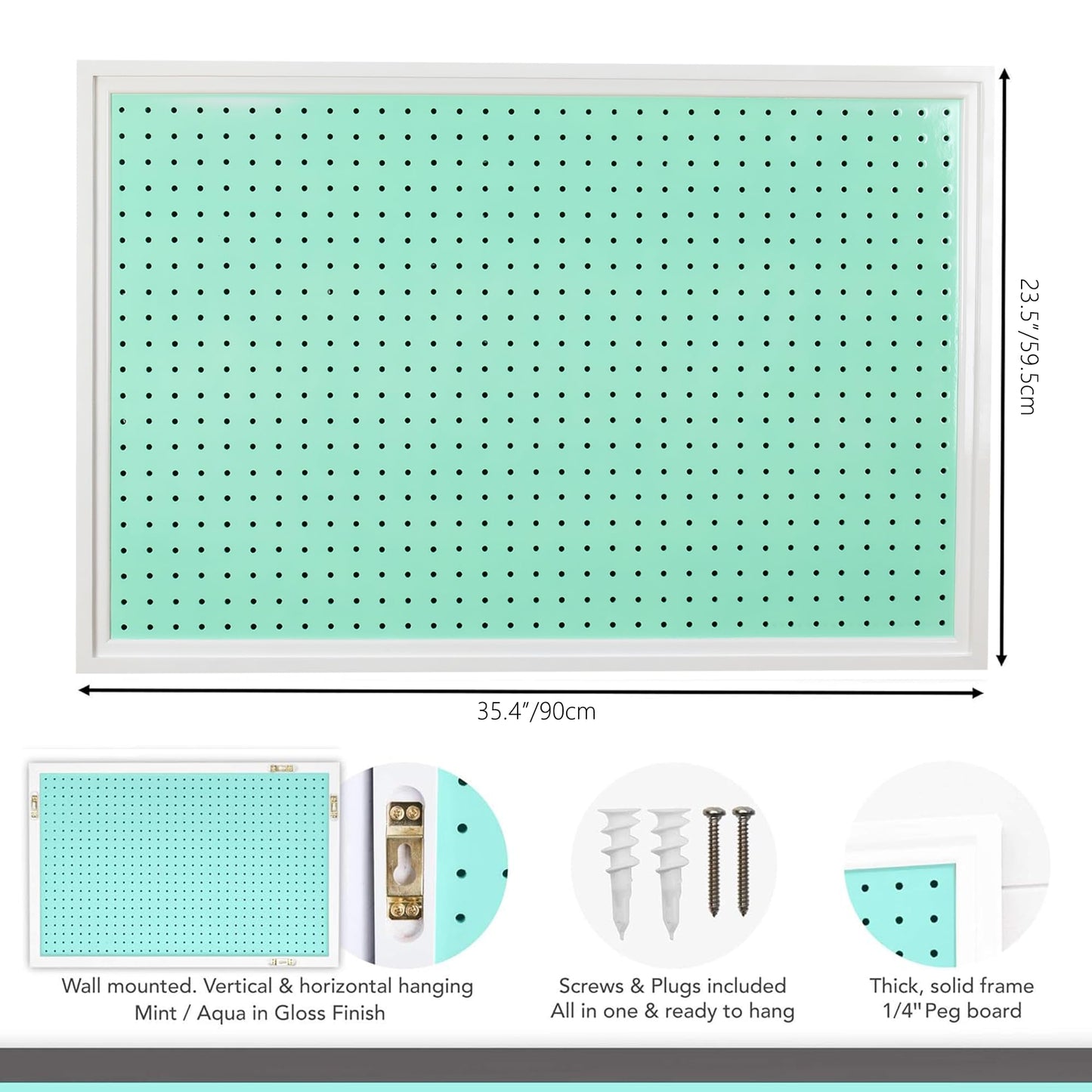 ARTAWEIN Pegboard Organizer - Craft Peg Board, Nursery Storage, Wall Organizer and More, Comes with 1 x Free Shelf Fits Most 1/4" and 1/8" Pegboard Accessories (Mint Green)