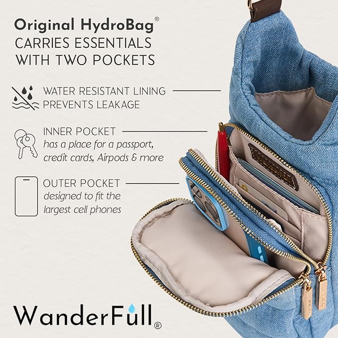 WanderFull® Original HydroBag® Collection, Water Bottle Holder w/Strap & Phone Pocket, Hands-Free Crossbody Water Bottle Bag