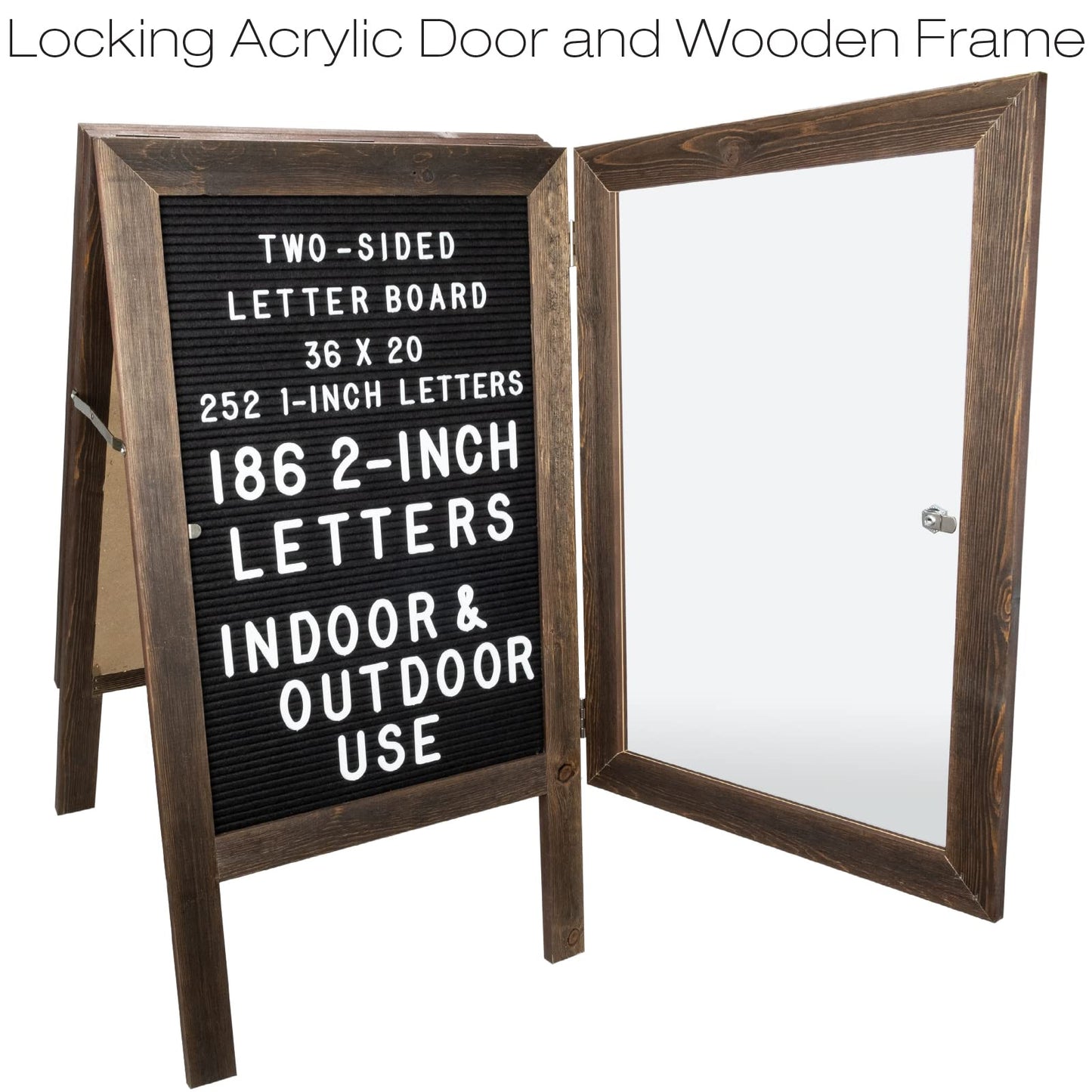 Excello Global Products Large Wooden A-Frame Sign 36x20 Felt Letter Board with Changeable Letters & Enclosure-Freestanding Rustic Vintage Message Felt Board-Double Sided Display-Standing Sidewalk Sign