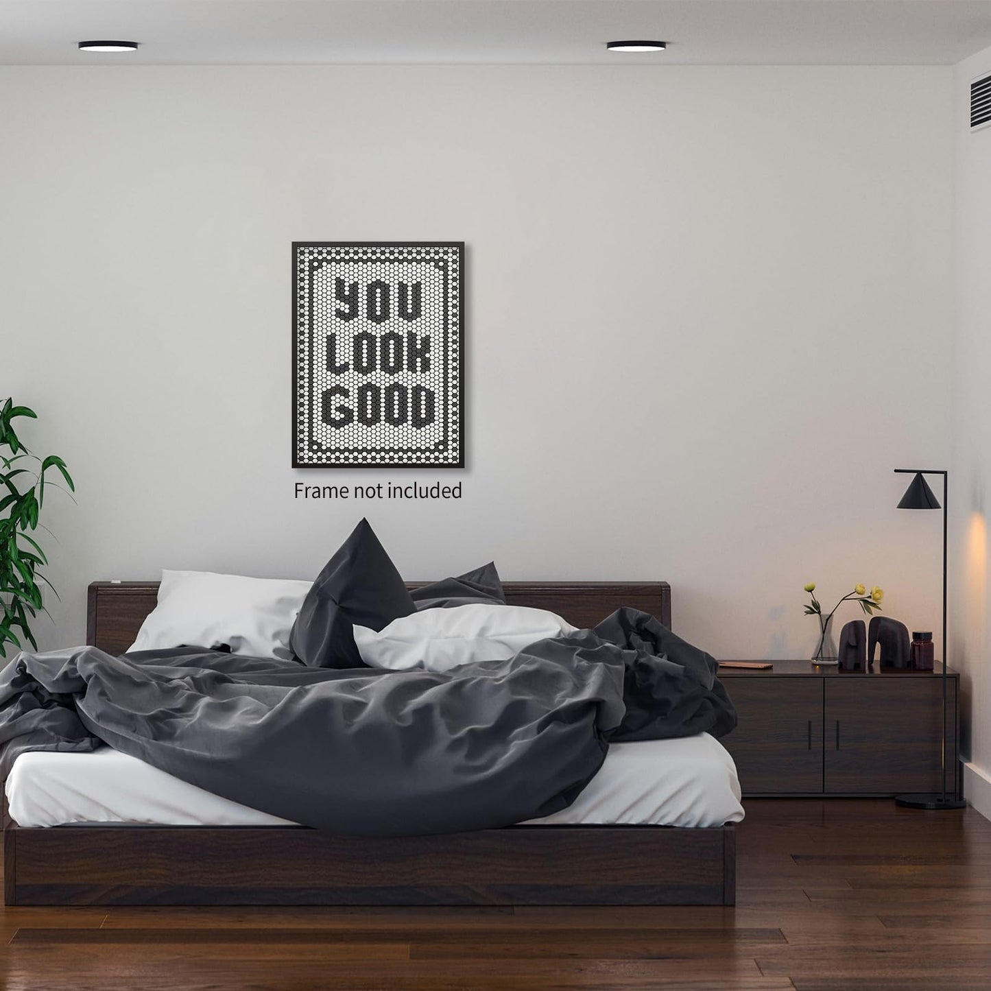 OMANI Black and White Quotes Wall Art Trendy Minimalist You Look Good Poster Funky Hexagon Tile Canvas Prints for Living Room Bathroom Wall Decor 12x16 inch Unframed