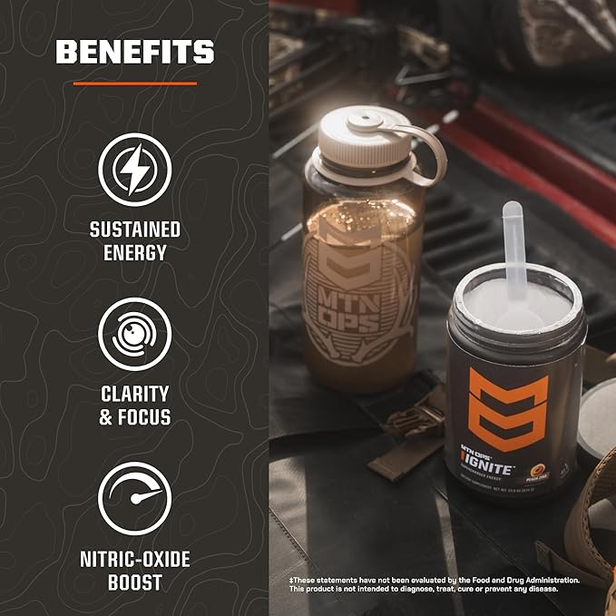 MTN OPS Ignite Trail Packs Energy Drink Powder, Gluten Free Nootropic Supplement Drink Mix, L Arginine, L Citrulline, Caffeine & Nootropic Sugar Free Drink Mix, 20 Servings, Hush Summit Surge