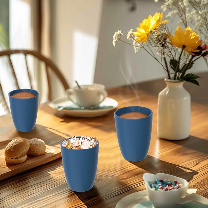 Premium Wheat Straw Cups Set of 6, Drinking Glasses 12 OZ, Alternative to Plastic Cups Reusable, Unbreakable Water Cup, Microwave and Dishwasher Safe Drinking Cups for Kitchen - Blue