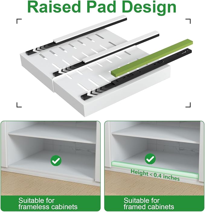 PAKETA 1 Pack Expandable Pull Out Cabinet Organizer, 21'' Deep Pull Out Drawers for Cabinets, Upgrade 3 Slide Rails Sliding Drawers for Cabinet with Adhesive Nano Film (White)