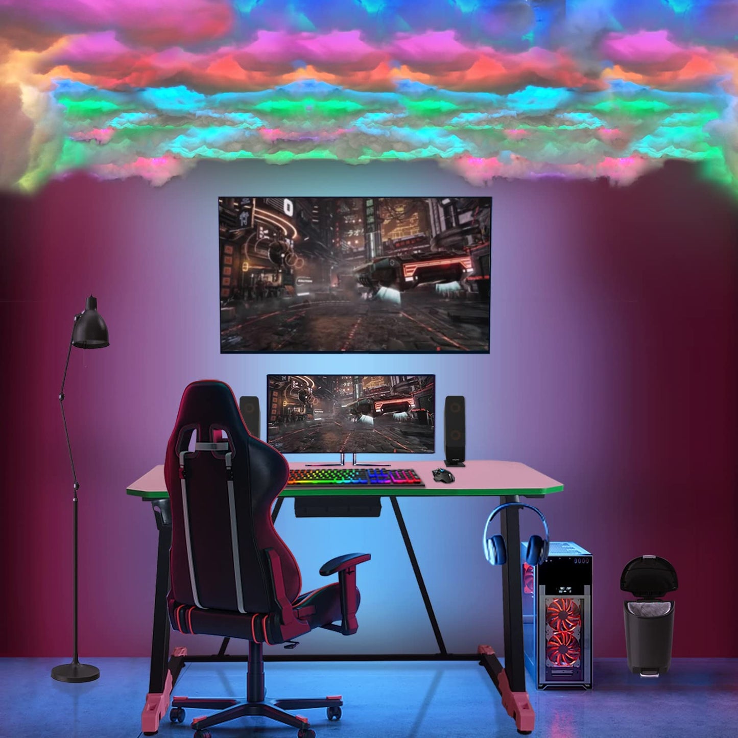 FUSLITE , 3D Thundercloud LED Light Cotton Lightning Cloud Colorful Atmosphere Night Light, DIY Creative Cloud Lights Gaming Room Garage Club Bar dj Party Light,16 Feet