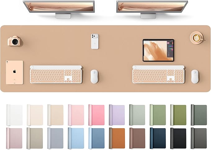 YSAGi Leather Desk Protector, Office Mat, Large Mouse Mat, Non-Slip PU Leather Blotter, Laptop Desk Mat, Waterproof Writing Pad for Office and Home(Latte, 63" x 17.2")