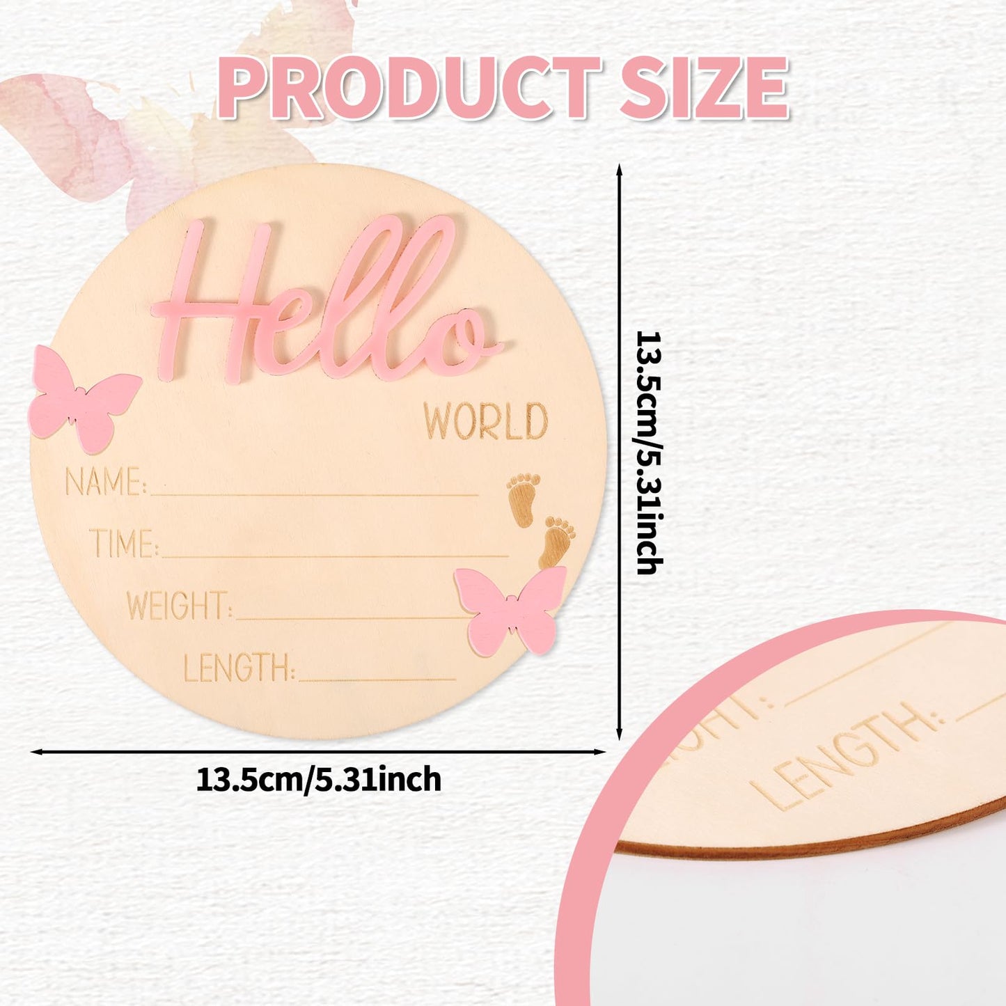 Baby Announcement Board, Wooden Hello World Welcome Newborn Plaque Baby Birth Name Sign Board for New Born Boys Girls Photo Props Hospital Nursery Home