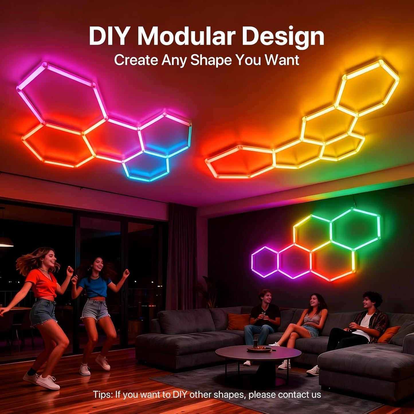 HYPERLITE Hexagon Garage Lights: Gen-IV 5 Grid RGB Hexagon LED Lights with Music Sync Mode, App & Remote Control, Multi-Color Honeycomb Light for Gaming Room, Gym, Garage