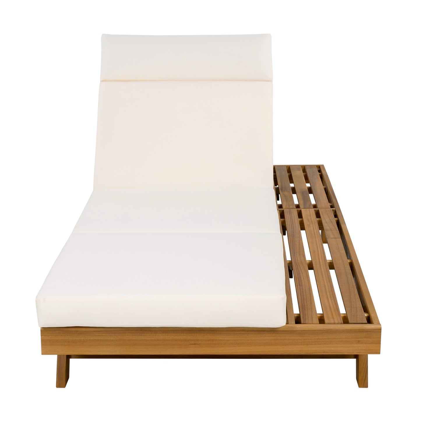 Christopher Knight Home Kayes Acacia Wood Chaise Lounge Chair Outdoor Set of 2, Poolside Sun Lounger Recliner, Patio Outdoor Chaise Lounge with 4'' Four-Folds Cushion, Teak+Cream