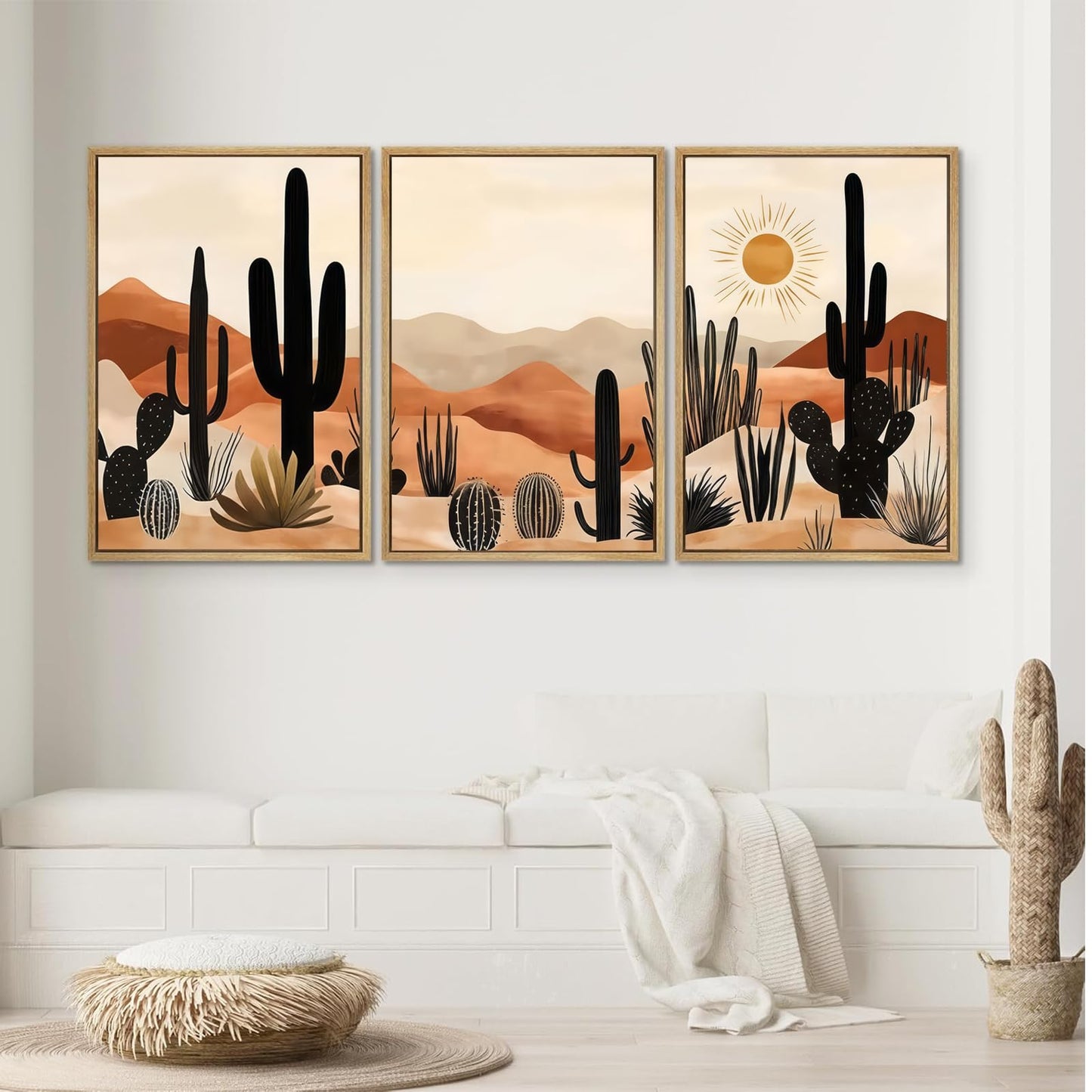 BWCWVGBN Cactus Canvas Wall Art Set of 3 Desert Plants Posters Wall Decor Mid Century Modern Boho Cactus Painting Pictures Southwestern Desert Print Artworks for Home Bedroom Living Room 12X16 Poster