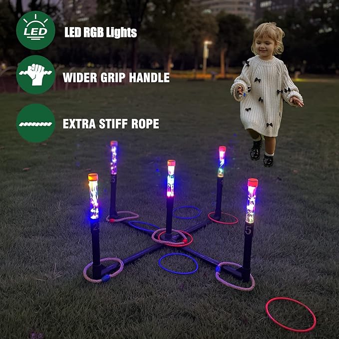 OUTTOY Outdoor Yard Games for Adult and Family, Led Ring Toss Games for Kids， Glow in The Dark Games for Lawn, Backyard, Camping, Beach