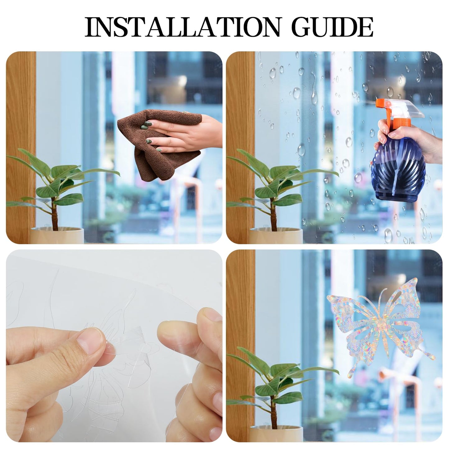 Shawula 32PCS Butterfly Window Clings - Anti-Collision Decals to Save Birds from Window Collisions,Non Adhesive Prismatic Vinyl, Rainbow Stickers