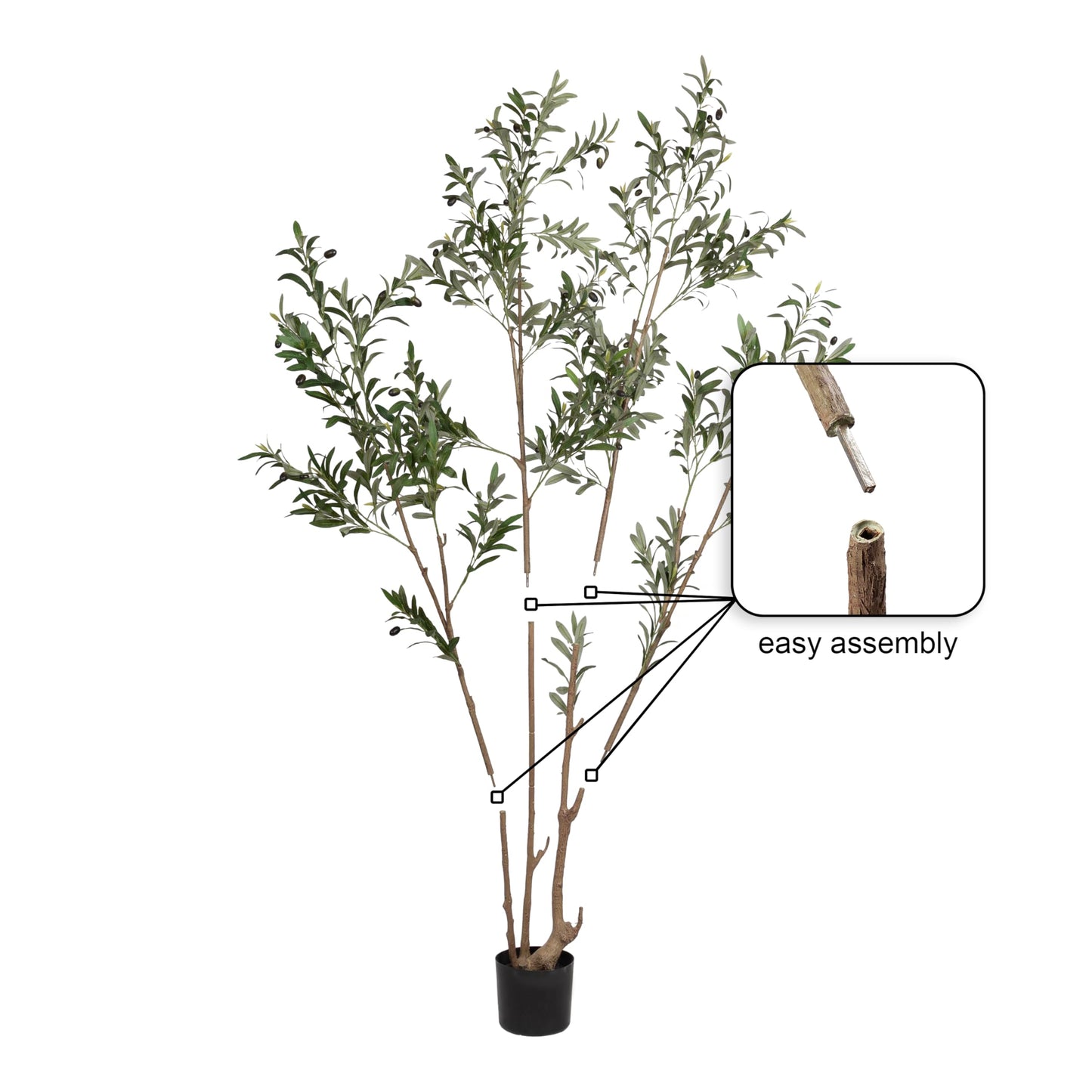 Kate and Laurel Oliveira Faux Olive Tree with Portell Metal Planter Pot, 7 FT, Gold, Potted Artificial Olive Plant Tree with Realistic Foliage and Added Moss, Fake Plant Living Room Decor
