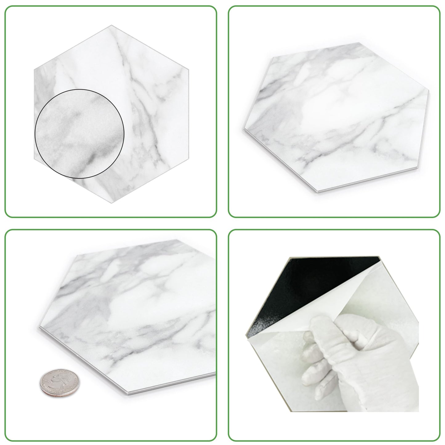 INNO STICKERS 45-Sheet Hexagon Peel and Stick Backsplash, 6" x 7" White Calacatta Marble Looks Self Adhesive Wall Tile, Stone Composite Stick on Decorative Mosaic Tile for Kitchen Bathroom Fireplace