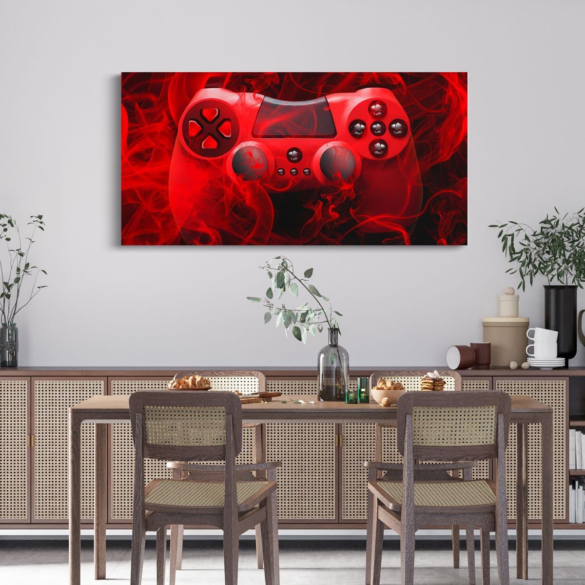 Feelyou Gamer Canvas Wall Art for Living Room Bedroom 19"x38" for Boys Kids Gaming Large Artwork Red Black Video Game Gamepad Canvas Prints Large Wall Painting
