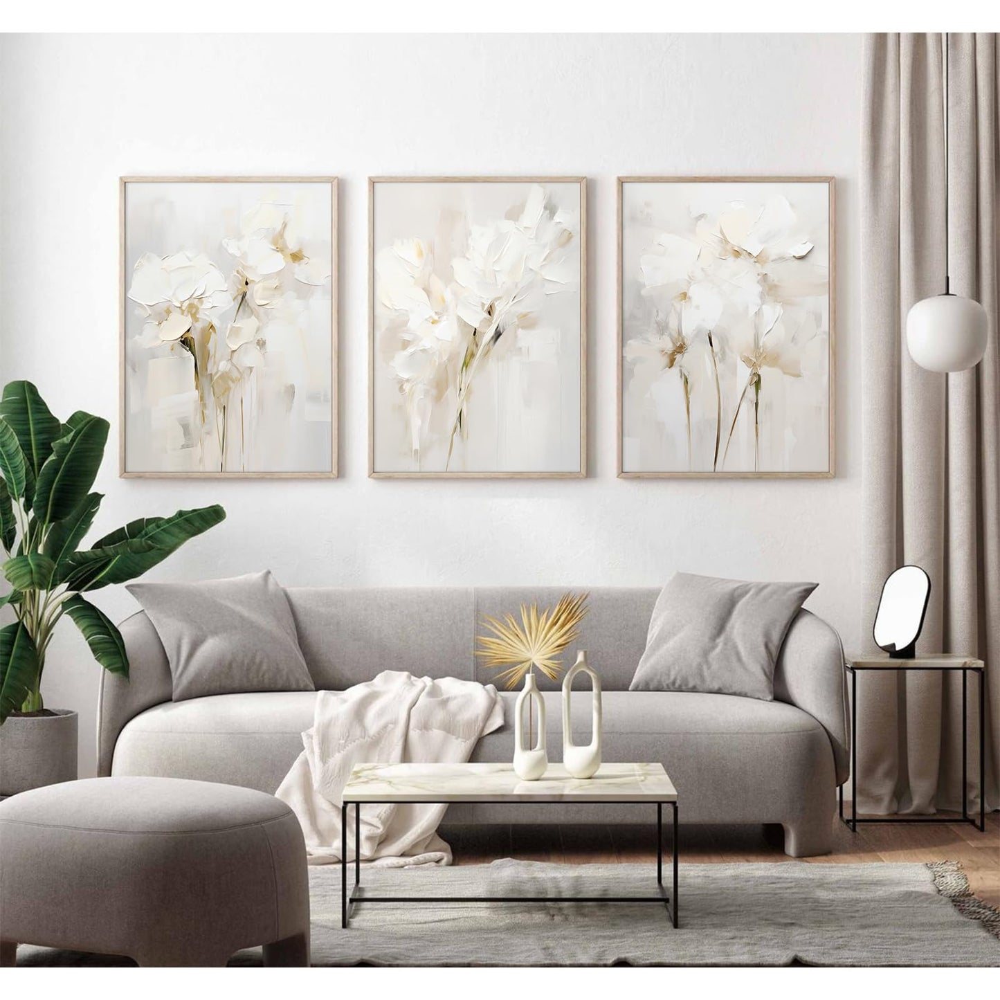 Neutral Wall Art Abstract Floral Canvas Pictures Beige Flower Wall Decor Modern Painting Minimalist Poster Abstract Botanical Prints White Artwork for Bedroom Living Room 12x16 Inch Unframed Set of 3