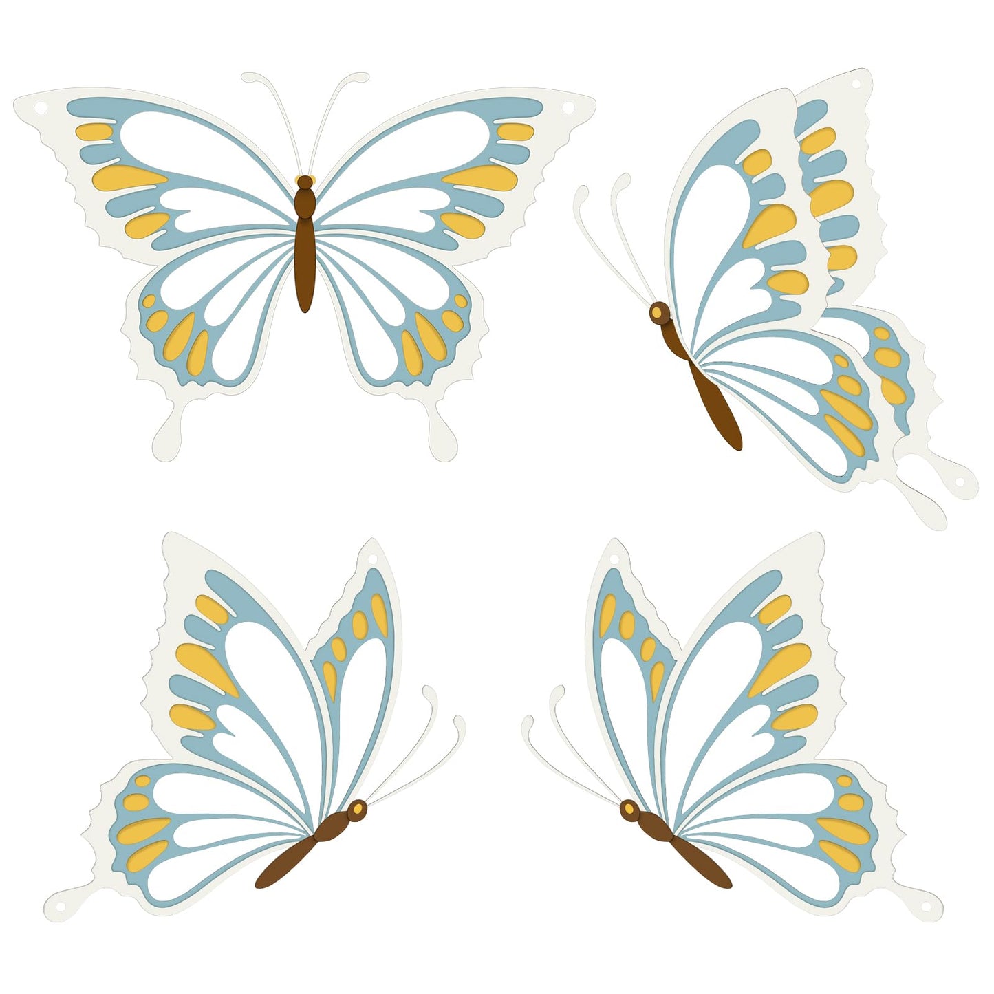 PoYang 4 Pieces Metal Butterfly Wall Decor - Butterflies Metal Wall Art for Living Room Dining Room Bedroom Bathroom Kitchen | Blue and Yellow | Lightweight | Cute and Modern | Easy to Install