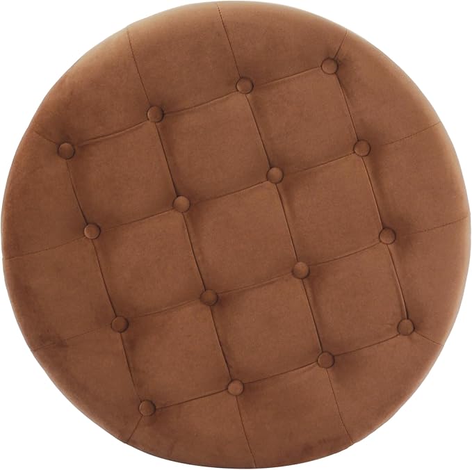 Homepop Home Decor | Button Tufted Velvet Round Storage Ottoman | Ottoman with Storage for Living Room & Bedroom, Spice Orange Velvet