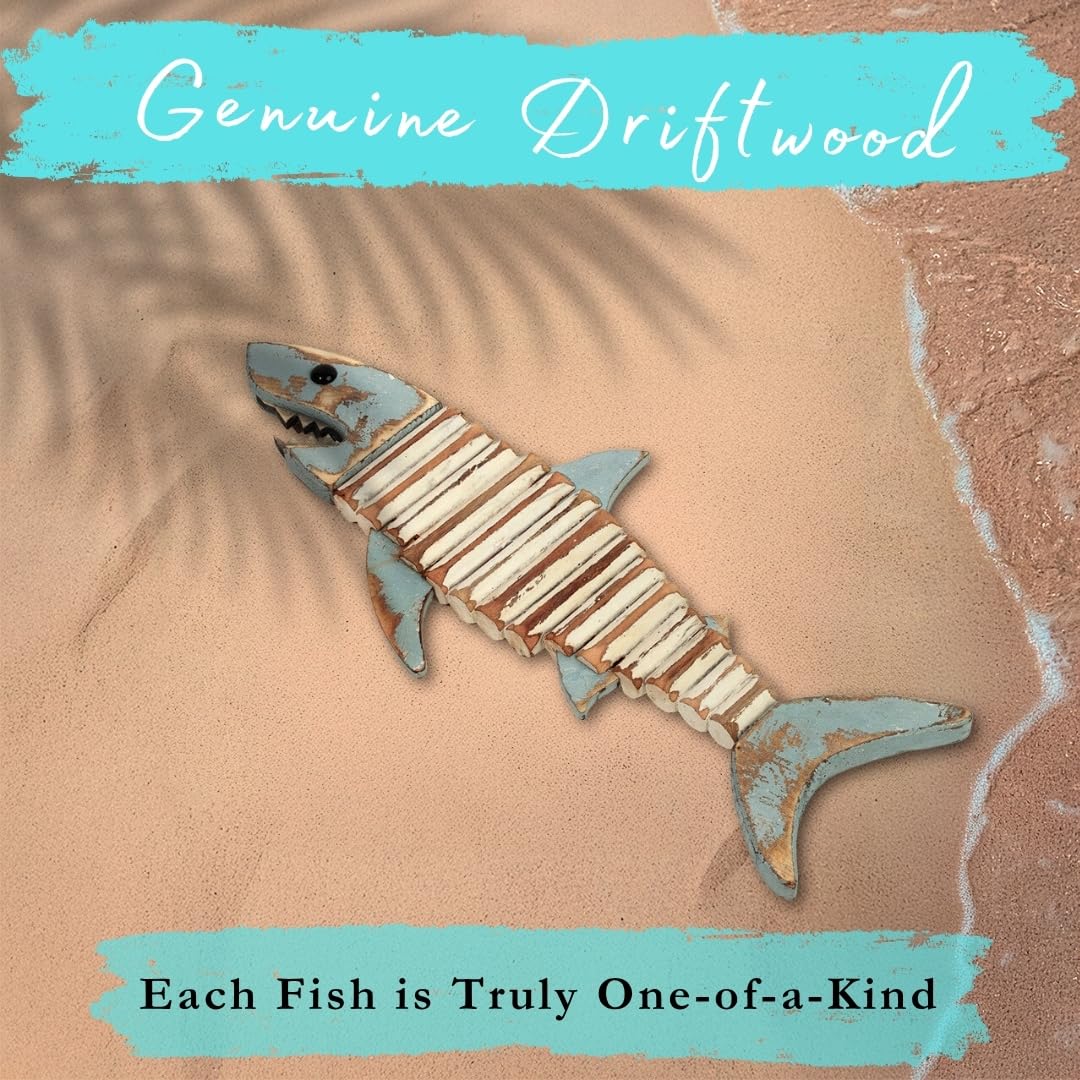 Mint Bucket Brands Driftwood Fish Nautical Wall Decor - Handmade Wooden Rustic Coastal Wall Art for Living Room, Bedroom, Office, Bathroom - Ocean Beach Decoration (Raya)