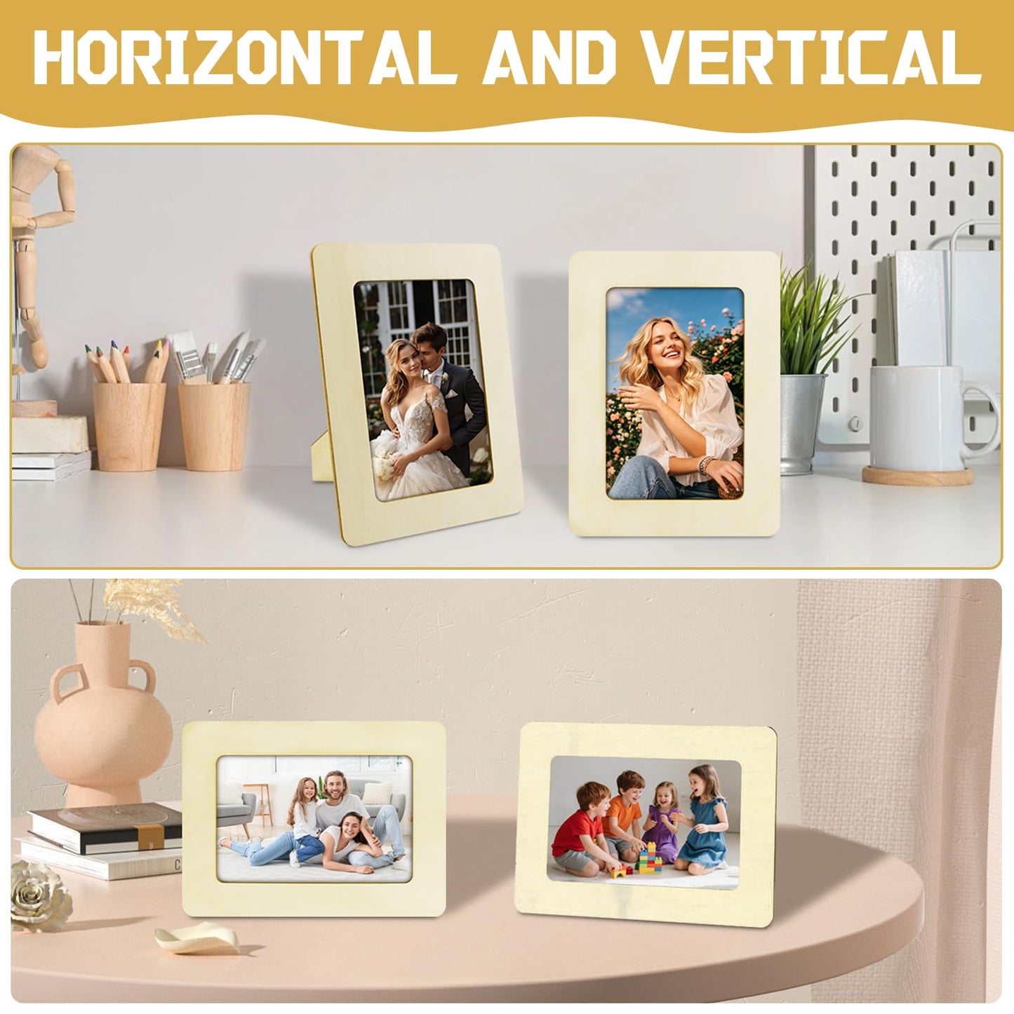 Soleeya 32 Pcs Wooden Picture Frames for Crafts, Bulk Unfinished DIY Wood Craft for 4" x 6" Photos Frame for Wedding Birthday Graduation Party Decor