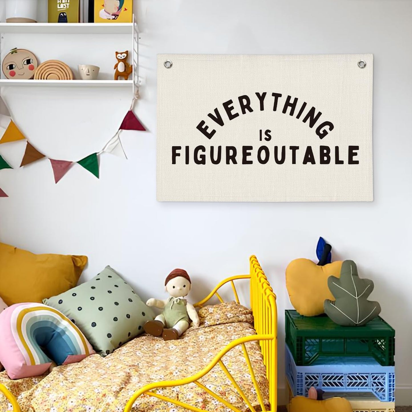 Wheatwin Everything is Figureoutable Inspirational Wall Decor, Office Motivational Wall Decor, Classroom Linen Canvas Banner Hanging Flag, 20x30 Inch