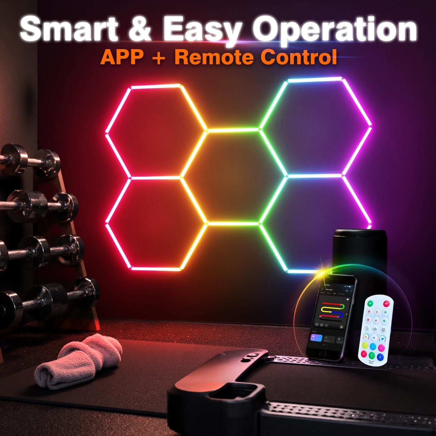 Litezone RGB Hexagon Garage Lights, Music Sync LED Hexagon Lights for Gaming Room, Smart App & Remote Control, DIY Honeycomb Ceiling Light for Studio Gym Basement Deco