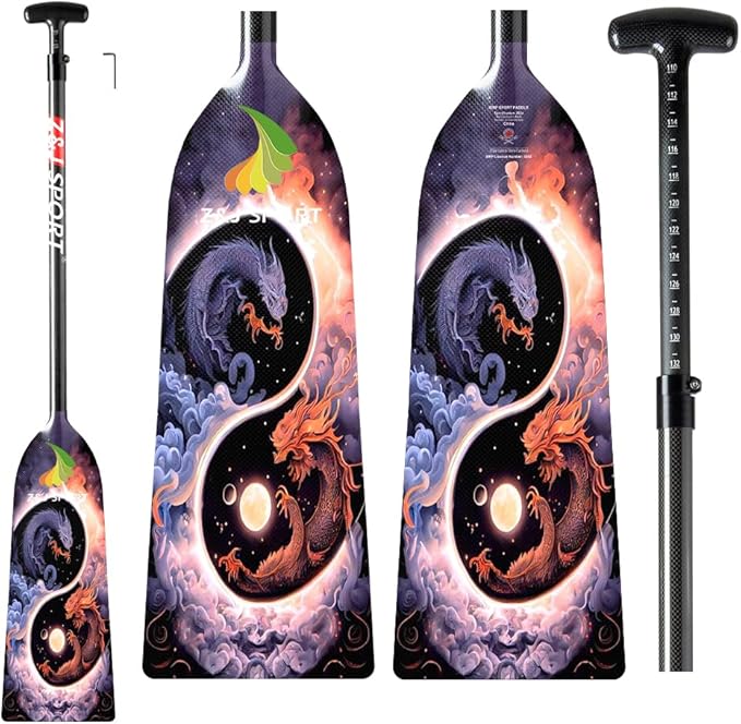 Z&J SPORT Adjustable Dragon Boat Paddle, IDBF Approved Carbon Fiber Paddle, Dragon Graphic Paddle with Adjuster for Dragon Boat Race with Adjustable T Handle